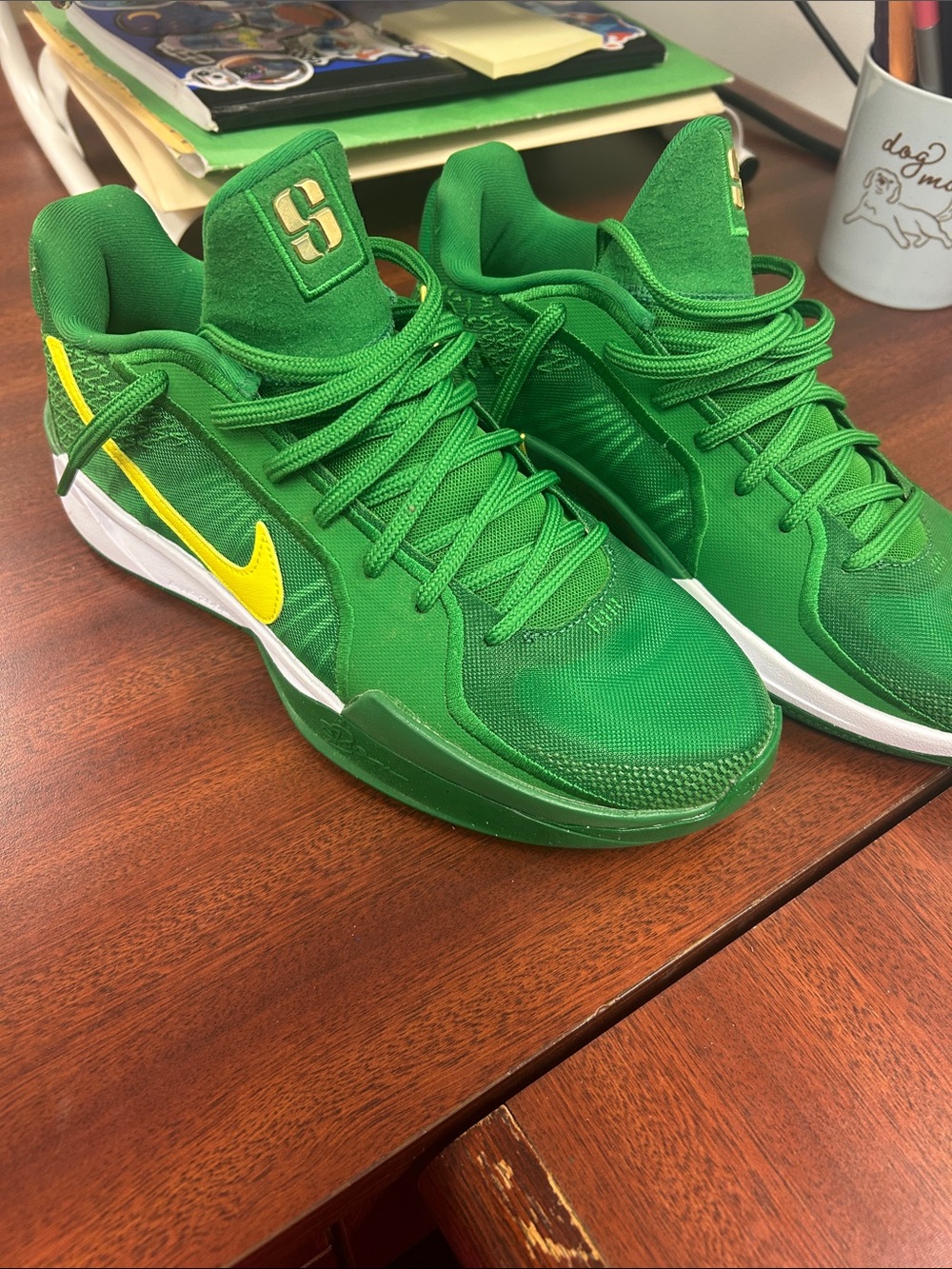 Nike Green Low-Top Sneakers with Yellow Swoosh
